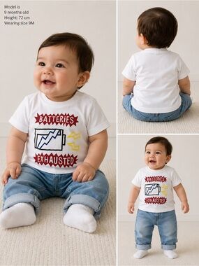 Stella McCartney Kids Batteries Exhausted Graphic T-Shirt White NWT Size 9 Mos